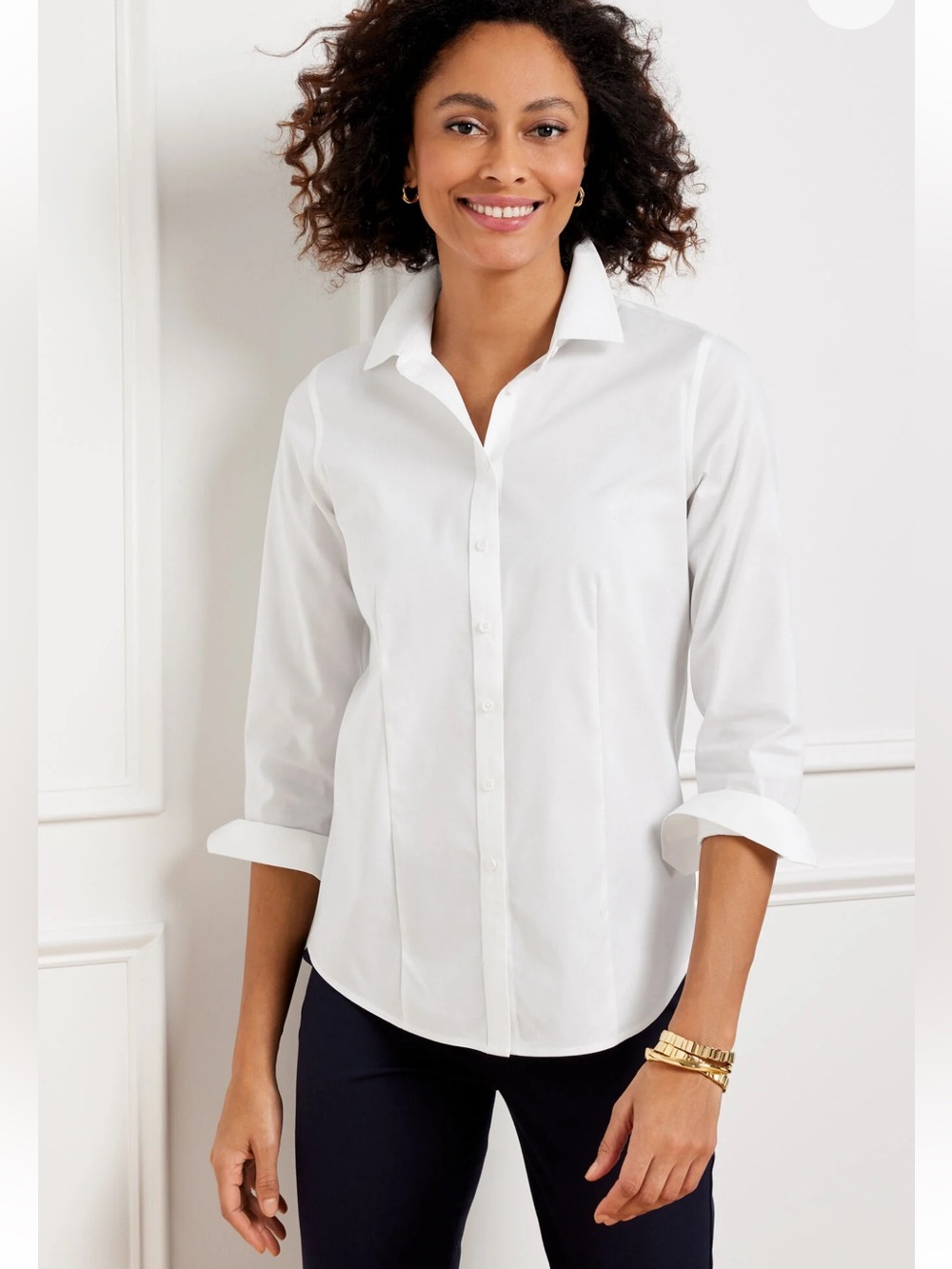 Talbots Women's White Button-Down wrinkle resistant Cotton Shirt Sz 24W